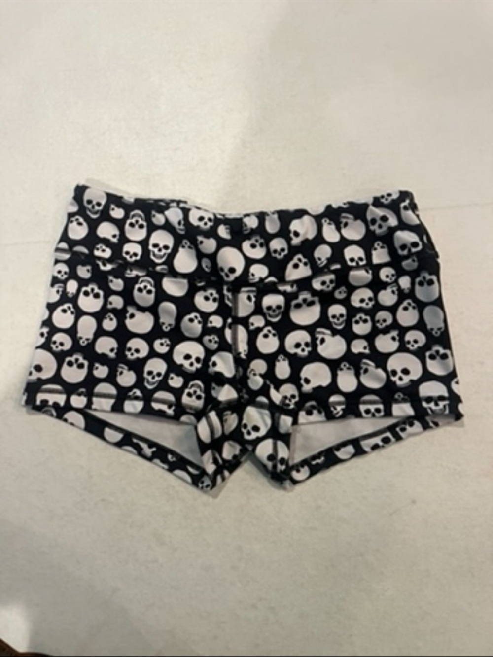 FLEO Black Skull-Print Stretch shorty athletic Shorts. Very Rare and HTF!!